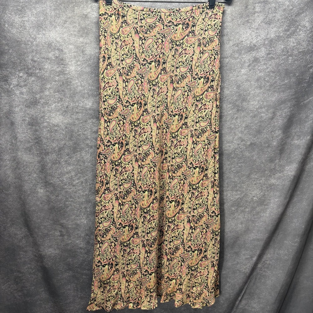 VTG Y2K Ann Taylor 100% Silk Paisley Maxi Skirt Sz 8P Fairy Black Pink Coquette
